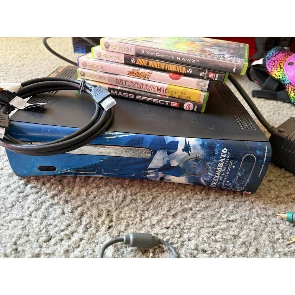 Xbox 360 Black Console / Limited Edition Face Plate Ace Combat Black BUNDLE